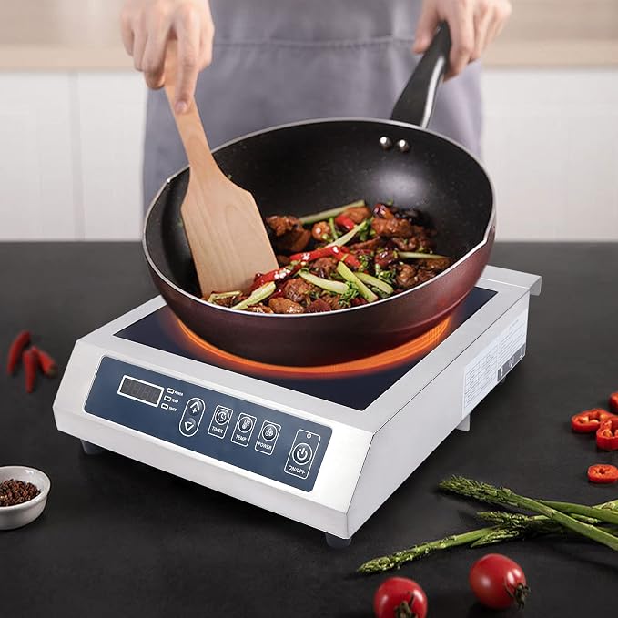Commercial Induction Cooktop Burner for Kitchen, 1800W High Power Electric Countertop Stove, Portable Cooking Appliance for Home, Restaurant, Chef