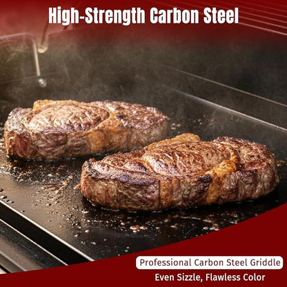 SHINESTAR 25"x16" Carbon Steel Griddle for Gas & Charcoal Grills | Pre-Seasoned Ceramic Nonstick Flat Top with Foldable Handle & Grease Groove Great for Parties, Camping & Tailgating
