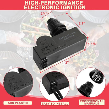 DHLG-12 Grill Igniter Kit for Charbroil Grill Replacement Parts, 2-Outlet Push Button Electronic Ignition Module with Wires for Charbroil G432-8S01-W1 G470-5503-W1 Grill Parts, AAA Battery Required