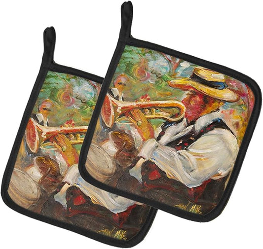 Caroline's Treasures JMK1276PTHD Jazz Trumpet Pair of Pot Holders Kitchen Heat Resistant Pot Holders Sets Oven Hot Pads for Cooking Baking BBQ, 7 1/2 x 7 1/2