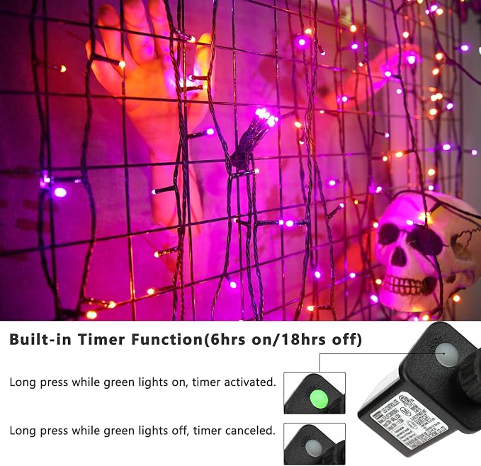 Brizled LED Halloween Lights Indoor Outdoor Orange & Purple String Light | 2 Pack 240 LED 95.14ft; 8 Modes; Connectable; Timer; Waterproof; Plugin Mini Twinkle Light for Outside Spooky Tree Decoration