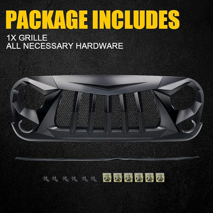 Xprite Matte Black Front Grill Grid Grille w/Mesh Compatible with Jeep Wrangler Rubicon Sahara Sport JK 2007-2018