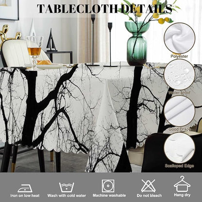 Swono Dead Tree Tablecloth Black White Tree Branch Rectangle Table Cloth Washable Plaid Table Cover for Kitchen Holiday Dinner Camping BBQ, 52x 70 Inch Tablecloth