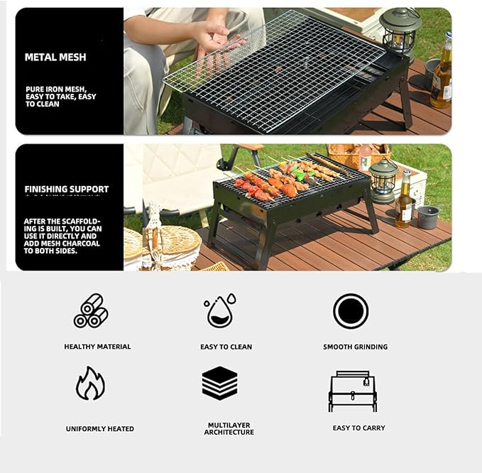 Portable Charcoal Grills Folding Barbecue Grill Lightweight Mini BBQ Grill for Outdoor Camping Barbecues Grilling Cooking Camping Hiking Picnics Travel Garden Beach Party
