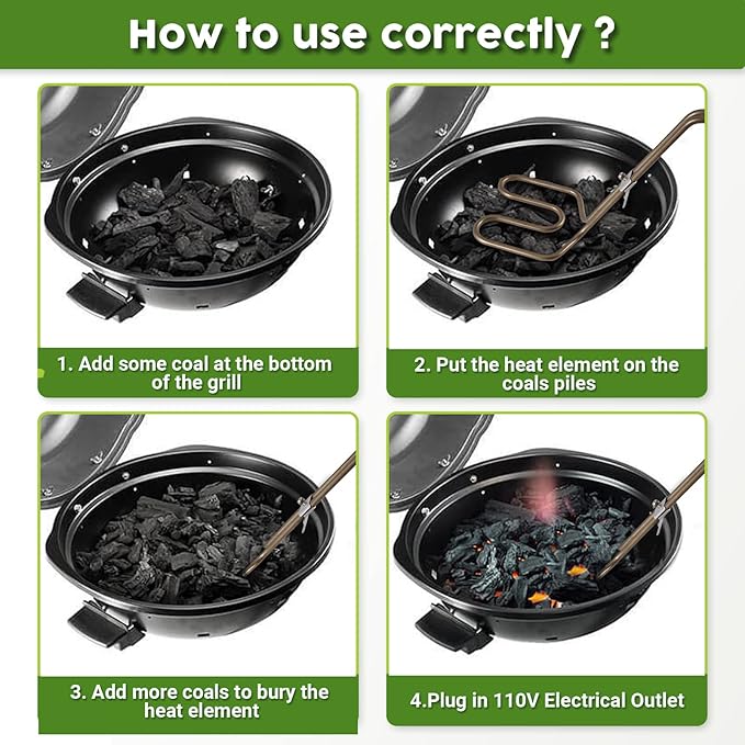 Electric Charcoal Starters 700W - BBQ Grill Fireplace Coal Lighter Easy & Quick Ignite Briquettes |No Sparks or Flames | 304 Coils 5f Cable for BGE Deep Grill (X-Large-Charcoal Starter)