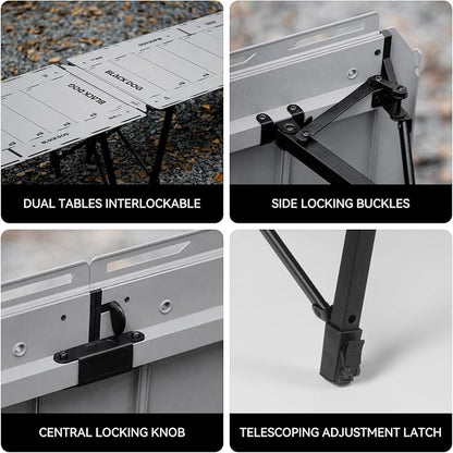 BLACKDOG 4.5U IGT Camping Table, Folding Portable Camp Table, Adjustable Height Aluminum Portable Table with Carry Bag for Outdoor, Pictic, Patio and Backyard 48.8" L x 22.8" W, Rock Grey