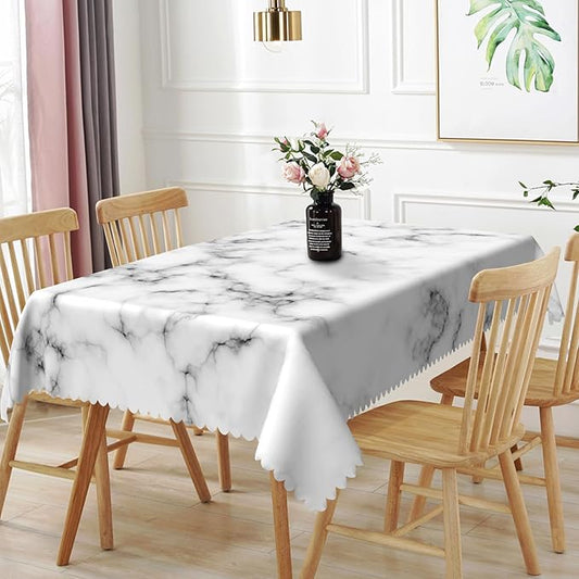 70x108inches White Marble Tablecloth Black Grey Marbling Granite Surface Texture Decorative Table Cloth Waterproof Stain & Wrinkle Resistant Table Cover for Kitchen Dinning Party Supplies