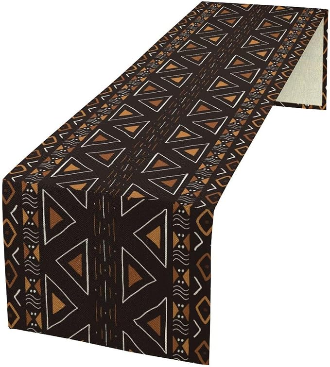African Geometric Tribal Table Runner Vintage Abstract Africa Traditional Mud Cloth Pattern Seasonal Summer Holiday Dinner Runner for Farmhouse Home Kitchen Dinner Table Party Decor 13x120in