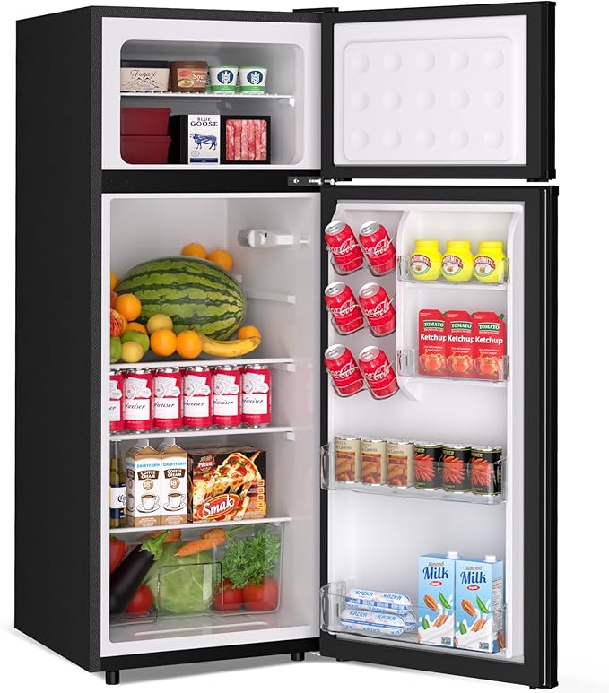 PioneerWorks 7.5 Cu. Ft. Compact Refrigerator | Two Door Mini Fridge with Energy-Efficient & Quiet Operation | for Dorm, Office, Bedroom, Kitchen, Bar Use with Adjustable Shelves-Black