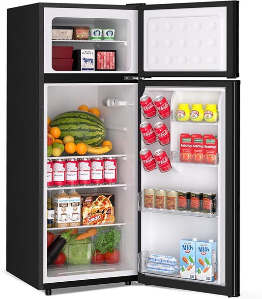 PioneerWorks 7.5 Cu. Ft. Compact Refrigerator | Two Door Mini Fridge with Energy-Efficient & Quiet Operation | for Dorm, Office, Bedroom, Kitchen, Bar Use with Adjustable Shelves-Black