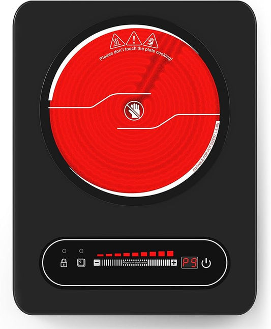 VBGK Single Burner Electric Cooktop,110V 1800W Electric Stove Top with LED Touch Control,10 Power Levels, 4 hTimer, Safety Lock,single burner cooktop Overheat protection