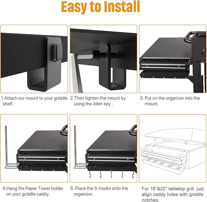 3-in-1 Stainless Steel Griddle Caddy with Magnetic BBQ Utensil Strip and Paper Towel Holder for 28"/36" Blackstone Griddles,Space Saving BBQ Accessories Storage Box,Easy install&Free from Drill