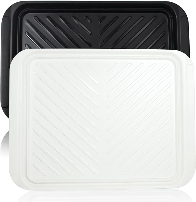 ECOIOU Extra Large Grilling Prep and Serve Trays, 17.3x13 inch BBQ Tray for Raw and Cooked Food, Melamine Serving Trays for Food, Set of 2, Black and White