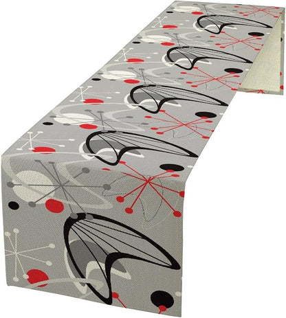 Mid Century Table Runner，Mid Century Modern 1950 Style Vintage Retro Atomic Style Print Table Runners for Party Kitchen Dining Banquet 13x60Inch