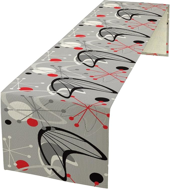 Mid Century Table Runner，Mid Century Modern 1950 Style Vintage Retro Atomic Style Print Table Runners for Party Kitchen Dining Banquet 13x90Inch