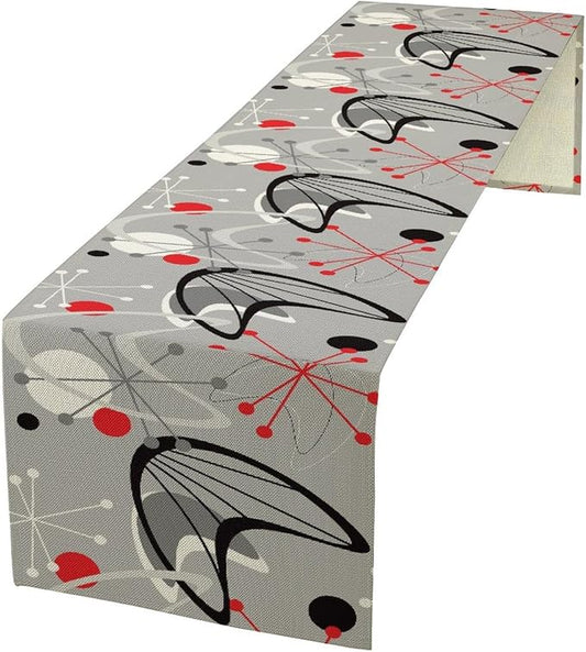 Mid Century Table Runner，Mid Century Modern 1950 Style Vintage Retro Atomic Style Print Table Runners for Party Kitchen Dining Banquet 13x120Inch