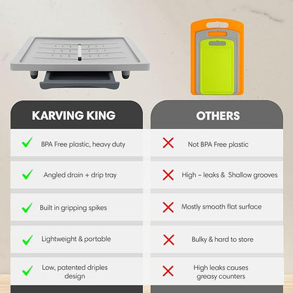 Large Cutting Board - Karving King Meal Prep System with Juice Groove, Spikes & Drip Tray - BPA Free Cutting Board - Patented Multi-Feature Design Carving Board - BBQ Essential & Kitchen Gifts