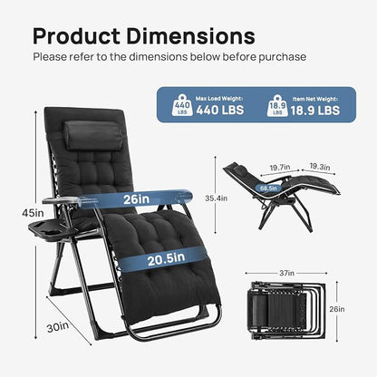 DUMOS Zero Gravity Chair, Lounge Chair Outdoor with Cup Holder Tray | Folding Reclining Chairs for Indoor, Outside, Beach, Camping and Patio, Black