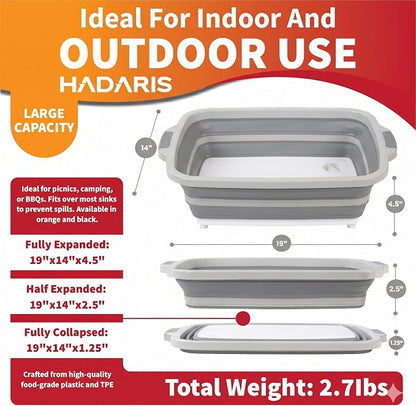 Collapsible BBQ Prep Tub with Cutting Board Lid (8L) - Extra Large Meat Marinating Container & Marinade Tray for Grilling, Smoker, Brisket - Portable Camping Food Prep Station (Gray)