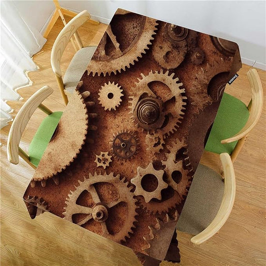 Swono Clock Gear Table Covers 52x70 Inch Steampunk Old Mental Mechanical Clock Gears Wipeable Tablecloth Kitchen Dinning Tabletop Decoration, Table Cloth for Outdoor and Indoor Use