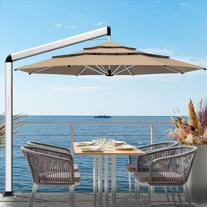EliteShade USA Atlas 3-Tier 11FT Full Aluminum Cantilever Patio Umbrella for Outdoor restaurant Garden Courtyard Deck Pool and Marketing with Light,Heather Beige