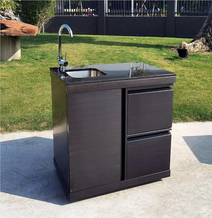 Modular 3 Piece Island Electric and Propane or Natural Gas BBQ Outdoor Black Stainless Steel Grill Kitchen with Double Wine Refrigerator, Sink, Rotisserie, Black Marble Top and FREE Protective Cover
