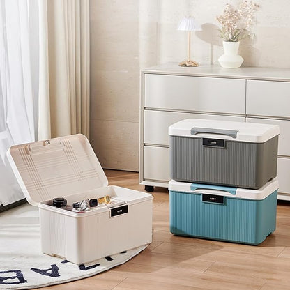 Lockable Storage Box – 4.5 Gallon Waterproof Plastic Organizer w/Adjustable Lock for Home/Office/Outdoor Travel (White & Grey)