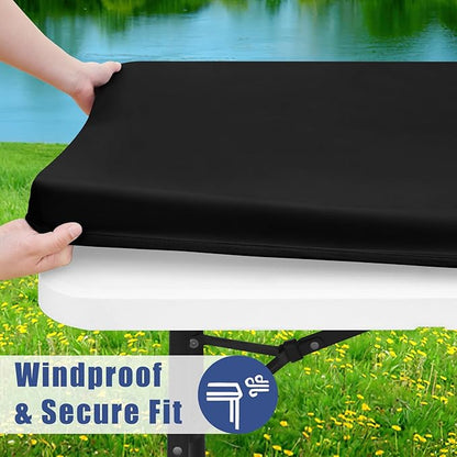 Moosfor Spandex 6 Foot Rectangle Table Cloth, Elastic Fitted Tablecloths for Picnic, Stretch Washable Patio Table Cover for Outdoor, Camping, Banquet and Parties (Black, 36"x72")