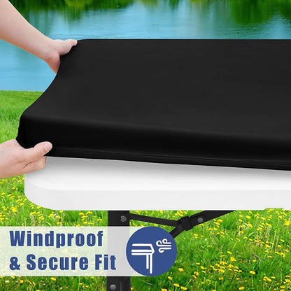 Moosfor Spandex 8 Foot Rectangle Table Cloth, Elastic Fitted Tablecloths for Picnic, Stretch Washable Patio Table Cover for Outdoor, Camping, Banquet and Parties (Black, 24"x96")