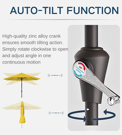 9FT Auto-Tilt Patio Umbrella|Outdoor Market Table Umbrella with 8 Fiberglass Ribs for Pool,Deck&Backyard