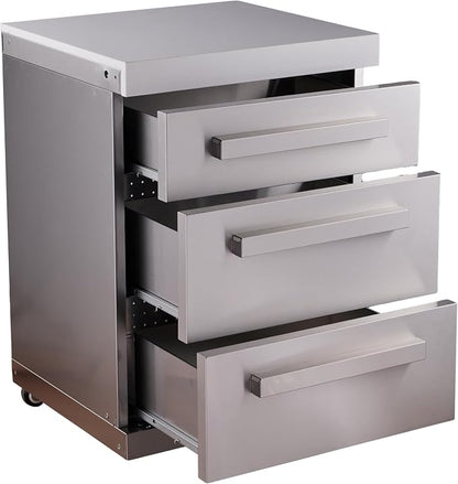 Mont Alpi 3-Drawer Soft-Close Stainless Steel Outdoor Kitchen Cabinet Module with White Granite Countertop - 25" W | 304 SS | MAi805 & MAi400
