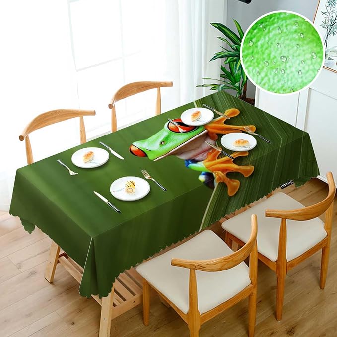 Swono Tree Frog Tablecloths Tropical Leaves Animal Red Eyed Tree Frog Kitchen Dinning Tabletop Decoration, Polyester Table Cover for Indoor Outdoor 50x72 Inch Tablecloth