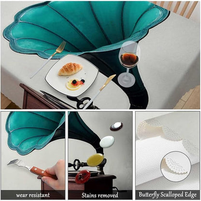 Swono Gramophone Table Cover Vintage Gramophone Phonograph Music 50x72 Inch Table Cloth for Rectangle Tables Buffet Parties Coffee BBQ and Dinning Tablecloth