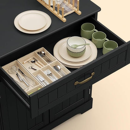 Buffet Cabinet with Storage Shelf, Black | for Coffee Bar, Dining Room, Kitchen, or Laundry Room Organization
