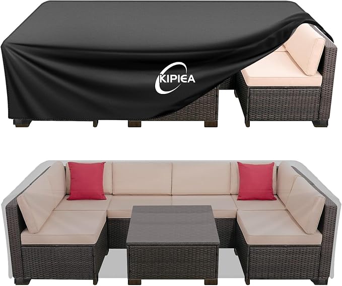 Kipiea Patio Furniture Covers Waterproof Winter, Heavy-Duty Outdoor Furniture Set Covers for Table Chairs, Anti-UV, No Tears or Fading (90" L x 64" W x 28" H)