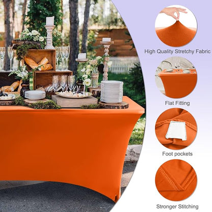 ABCCANOPY 6FT Spandex Table Cover, Stretch Fitted Tablecloth, Orange | Rectangular Tight, Fitted, Washable and Wrinkle Resistant Table Protector for Wedding, Banquet,Birthday, Party, Event
