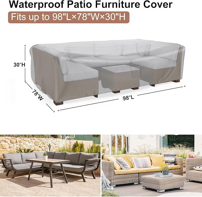 Waterproof Outdoor Patio Furniture Covers 98"L×78"W×30"H Black | Rain, Dust & UV Protection; Heavy-duty Oxford Resists Tears & Fading; Keeps Dining Tables & Chair Sets Dry on Patio & Deck