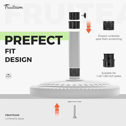 FRUITEAM 23-lbs Round Patio Umbrella Base Pre-Filled Umbrella Stand 15" Sun-Flower-Pattern Heavy Duty Market Umbrella Base Stand for Patio, Outdoor, Swimming Pool, White