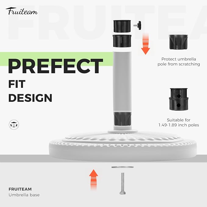 FRUITEAM 33-lbs Round Patio Umbrella Base Pre-Filled Umbrella Stand 17.7" Sun-Flower-Pattern Heavy Duty Market Umbrella Base Stand for Patio, Outdoor, Swimming Pool, White