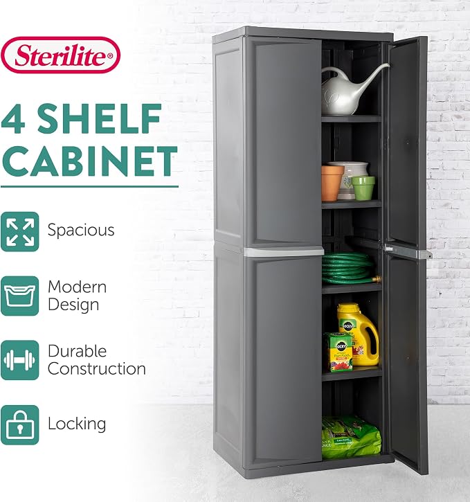 Sterilite Shelf Cabinet,4 Shelves,Flat Gray 01423V01-1 Each