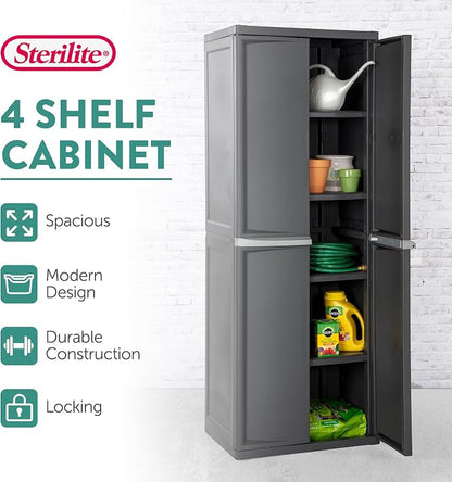 Sterilite Shelf Cabinet,4 Shelves,Flat Gray 01423V01-1 Each