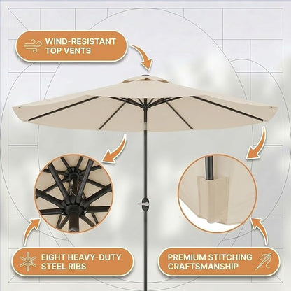 Greesum 9FT Outdoor Patio Umbrella, Table Umbrella for Yard, Market, Heavy-Duty Waterproof Pool Umbrella with 8 Sturdy Ribs, UV Protection for Beach, Deck, Garden, Backyard