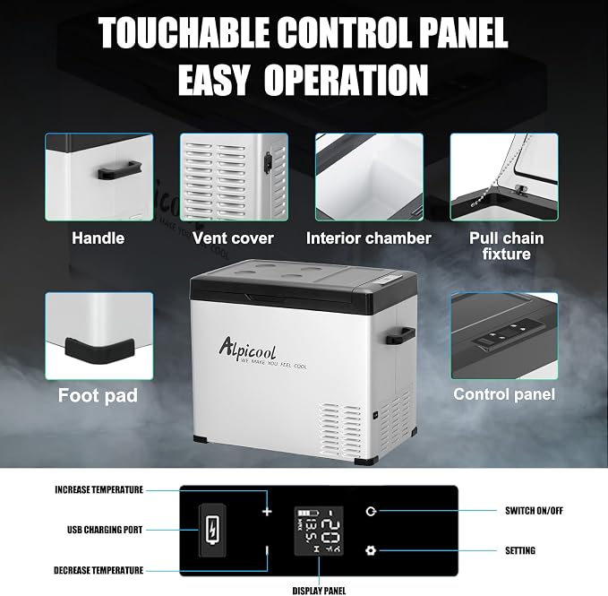 Alpicool C50 Portable Car Freezer, 12 Volt Refrigerator, 47 Quart Fast Cooling 12V Car Fridge, Car Cooler for RV, Truck, Camping, Outdoor -12/24V DC and 100-240V AC