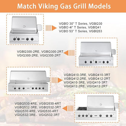 4 PC Heat Plate Tent Shield Replacement for Viking VGBQ 30 in T Series, VGBQ 41 in T Series, VGBQ 53 in T Series, VGBQ30, VGBQ41, VGBQ53, BBQ Parts Burner Cover Flame Tamer, Stainless Steel, 23 1/8"
