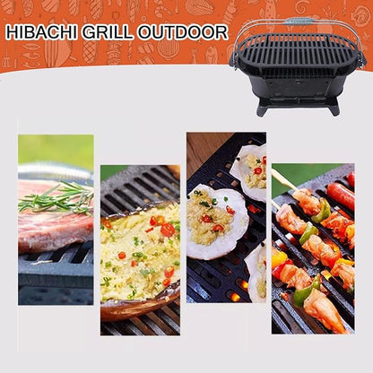 Cast Iron Hibachi Grill, Portable Charcoal Hibachi Grills with Double-Sided Grill Grate, 100% Cast Iron, Compact Camping Charcoal Cooker for Tailgating, Picnics & Hunting (Oval)