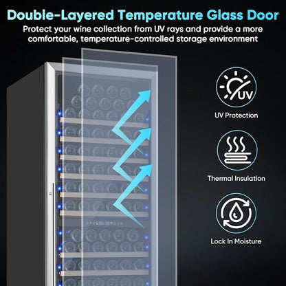 200 Bottle Wine Fridge Dual Zone, 24 Inch Wine Cooler Refrigerator Freestanding or Built-in, Professional Wine Cellar with Advanced Temperature Control and Compressor Cooling, Quiet Operation