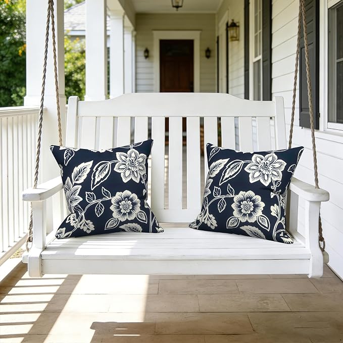 LVTXIII Outdoor Pillow Covers 20x20 Inch, 2 Pack Large Square Throw Pillow Cases, Fade-Resistant Cushion Covers for Patio Furniture Sofa, Garden Porch, Elegant Vines Navy