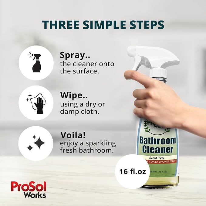 Bathroom Cleaner 16 oz Daily Cleaning Spray | For Shower Curtain, Sink, Shower, Tile, Bathtub, & Toilet, Reveals Natural Shine, Refreshing Scent, Safe on All Surface.