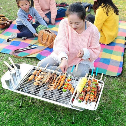 BBQ Grill Portable Barbecue Folding Grill,Stainless Steel Square Wood Stove, BBQ Grill Picnic Stove, Outdoor Mini Charcoal Stove