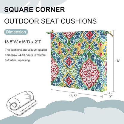 DYTXIII Set of 4 Outdoor Chair Cushions, Water Resistant 18.5"x16"x2" Square Seat Cushion for Patio Dining Chairs, High-Density Replacement Pads for Indoor Outdoor Furniture - Damask Red